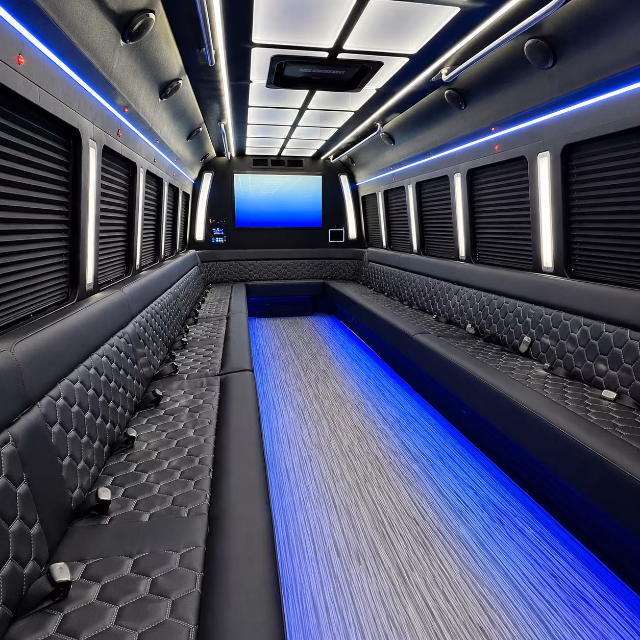 buffalo 50 passenger party bus inside